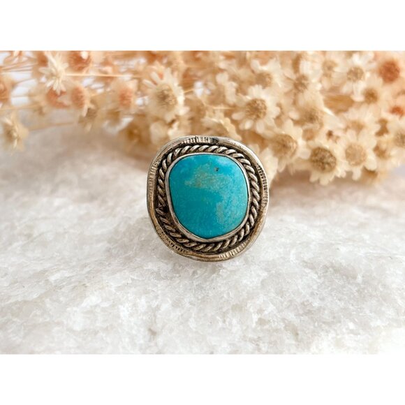 Turquoise Southwest Semi-Precious 925 Sterling Silver Vintage Ring - sz 7.5 - Picture 8 of 11